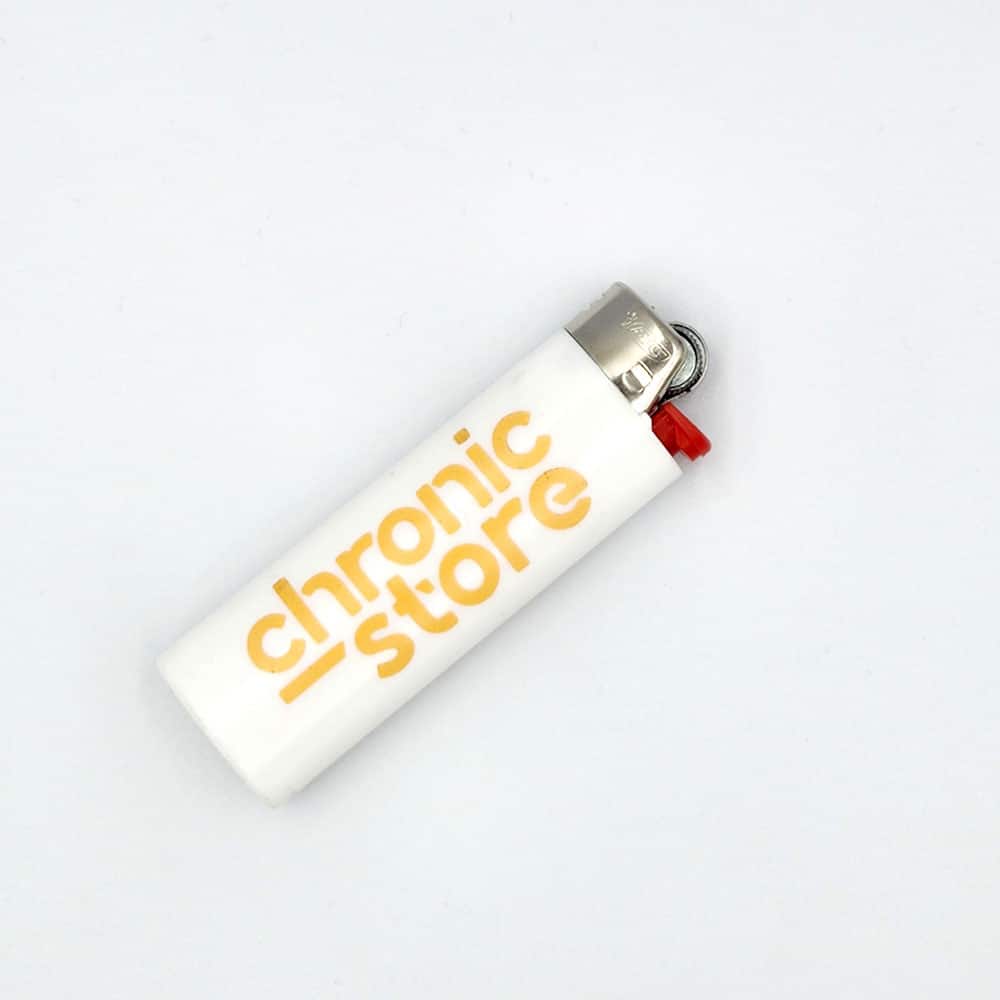White BIC Lighter with Chronic Store OrangeLogo