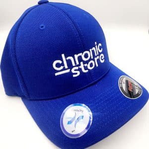 blue hat chronic store white logo