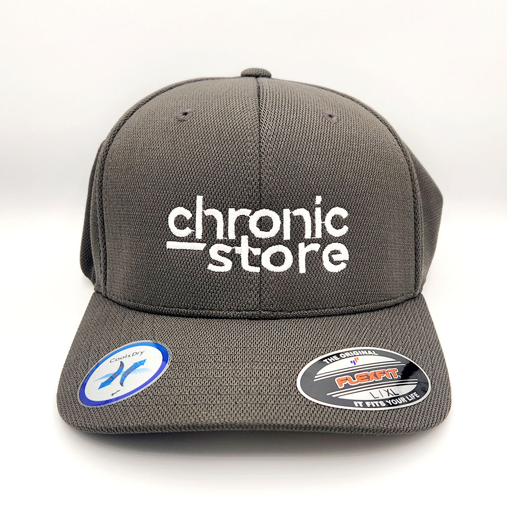 gray hat white chronic store logo