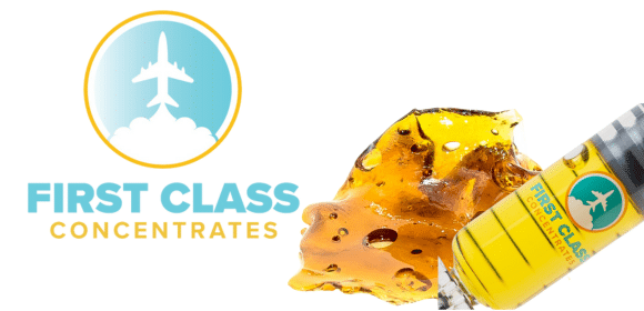 First Class Concentrate Logo also showing shatter and distillate syringe